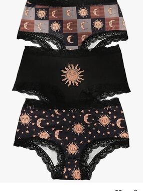 Women's Sun & Moon Lace-Trim Hipster Panty - Black/Copper Design